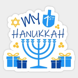 My 1st Hanukkah Baby Onesie®, My First Hanukkah baby bib, toddler t shirt, Chanukah baby bodysuit, Menorah, Baby Onesie, First Chanukah Cards Sticker